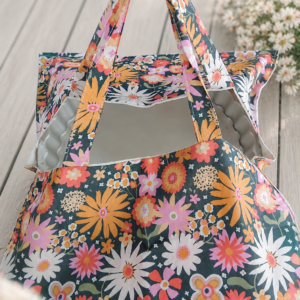 Joli sac à tarte en coton Oeko Tex motifs fleuris style seventies.