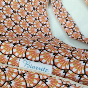 Joli sac à tarte en coton Oeko Tex couleur brique motifs japonisants.