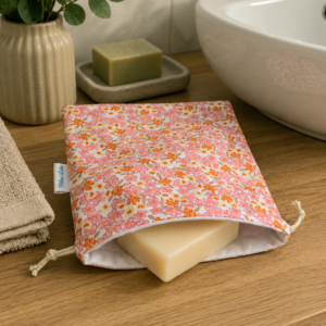 Pochette à solides imperméable en Coton Oeko Tex motifs fleuris rose.