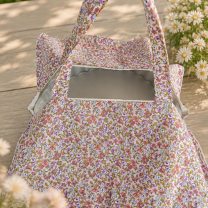 Sac à tarte en coton Oeko Tex motifs fleuris rose.