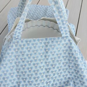Sac à tarte en coton Oeko Tex bleu motifs géométriques.
