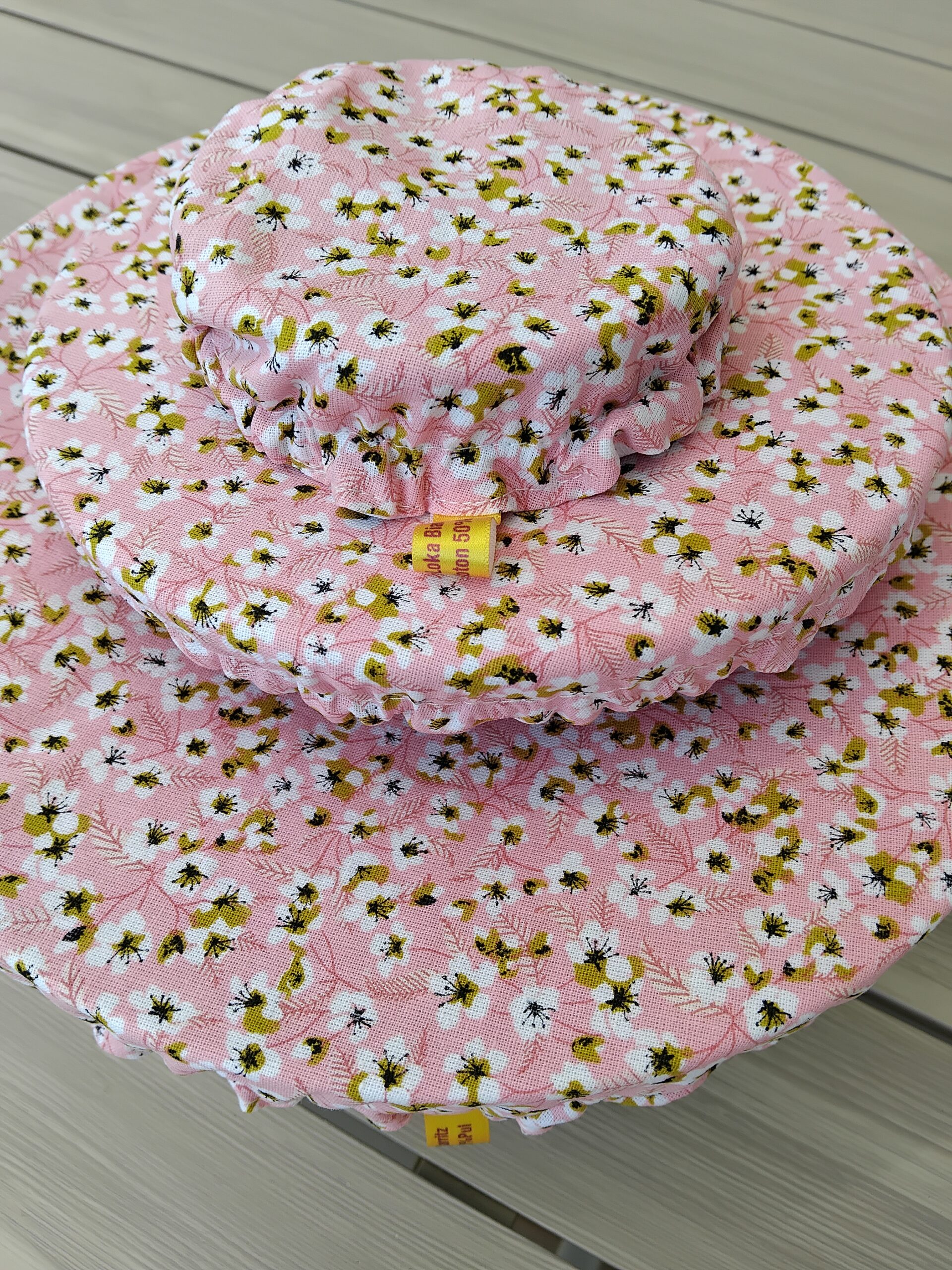 Couvercles écologiques réutilisables en coton Oeko Tex motifs fleuris rose. – Image 2